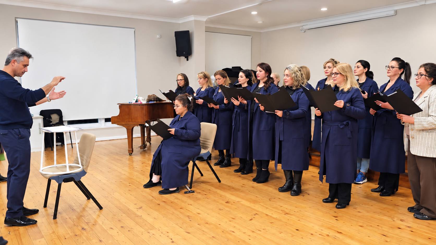Choir Rehearsal in a Bright Hall.